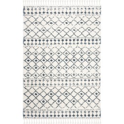 Safavieh Moroccan Shaggy Indoor Woven Area Rug, Berber Fringe Shag Collection, BFG519, in Cream & Blue, 122 X 183 cm