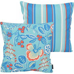 Sierkussen Flower / Stripe - Blauw Outdoor | 45 x 45 cm | Katoen