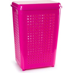 Grote wasmand/opberg mand met deksel 50 liter in het fuchsia roze - Wasmanden