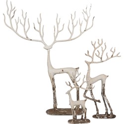 Clayre & Eef Decoratie Beeld Set van 3 Hert 51x11x64 / 23x7x43 / 16x6x28 cm Wit Metaal