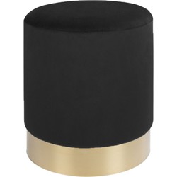 Gamby Pouf - Pouf in black velvet with brass coloured steel base HN1207