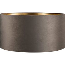 Fluweel - Velvet Lampenkap - Cilinder - Grey + goud - Luxe stijl - ø50 x 25 cm - E27 fitting - voor staande lamp en Pendellamp - voor woonkamer en eetkamer