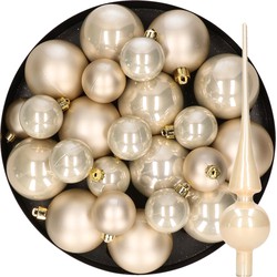 Kerstversiering kunststof kerstballen met piek parel/champagne 6-8-10 cm pakket van 45x stuks - Kerstbal