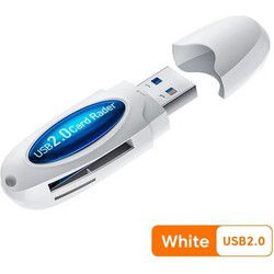 Elough- 3 In 1 - Usb2.0 - Kaartlezer Adapter - High Speed - Smart Memory Multi-Card Writer - Micro Sd Tf Kaartlezer Voor Pc Laptop Accessoires - Wit