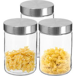 Secret de Gourmet Voorraadbus/voorraadpot - 3x - 1,2L - glas/RVS - Voorraadpot