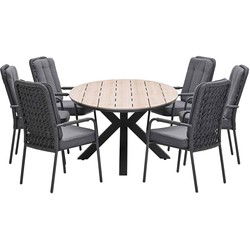 Garden Impressions Aleria tuinset 7-delig - Tulli tuintafel 220x115xH75 cm - light teak vironwood