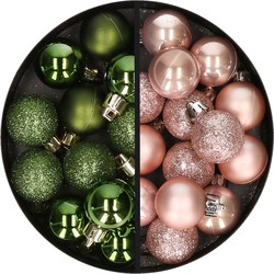 34x stuks kunststof kerstballen groen en lichtroze 3 cm - Kerstbal