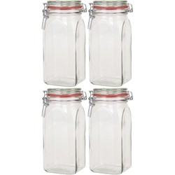 4x Glazen confituren pot/weckpot 1500 ml/1,5 liter met beugelsluiting en rubberen ring - Weckpotten