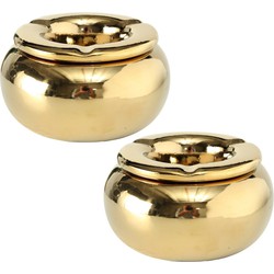 2x stuks Terras storm asbak metallic goud kleur 14 cm breed - Asbakken