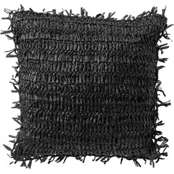 Dutch Decor ANTONIO - Kussenhoes 45x45 cm - effen kleur met raffia - Raven - zwart - Dutch Decor