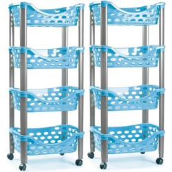Set van 2x keukentrolley/roltafel 4 laags kunststof blauw 40 x 88 cm - Opberg trolley