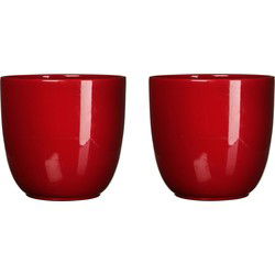 Mica Decorations Bloempot - 2x - donkerrood - keramiek - 17 x 16 cm - Plantenpotten