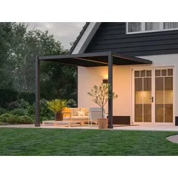 Aluminium pergola met lamellen aan huis, 300 x 300 cm