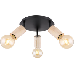 Plafondlamp 3-lichts | Hout en Metaal | E27 | Zwart | Binnen | Industrieel | Landelijk | Plafondspots