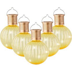 Lampion solar verlichting - 5x - geel - 11 cm - LED - Lampionnen