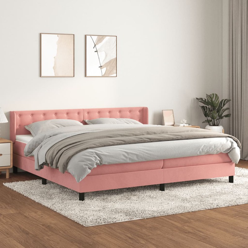 Prolenta Premium Boxspring met matras fluweel roze 200x200 cm - 