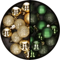 34x stuks kunststof kerstballen goud en donkergroen 3 cm - Kerstbal