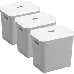 Set van 3x opbergboxen/opbergmanden lichtgrijs van 25 liter kunststof met transparante deksel - Opbergbox