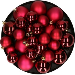 Kerstversiering kunststof kerstballen donkerrood 6-8-10 cm pakket van 44x stuks - Kerstbal
