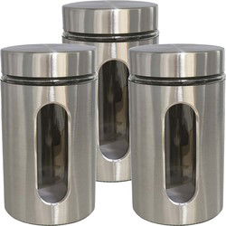 Gerimport Voorraadpot - 4x - zilverkleurig - RVS - deksel - 1000 ml - Voorraadpot