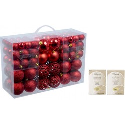 Kerstballen pakket met 100 rode voordelige kerstballen en haakjes - Kerstbal