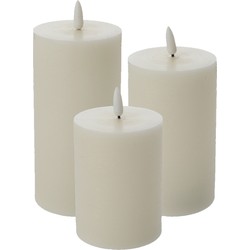 LED kaarsen/stompkaarsen - set 3x - creme wit - H10 tot H15 cm - flikkerend licht - timer - LED kaarsen