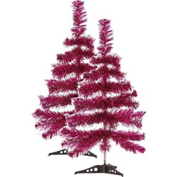 2x stuks kleine fuchsia roze kerstbomen van 60 cm - Kunstkerstboom