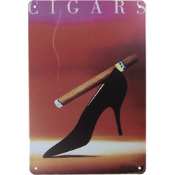 Clayre & Eef Tekstbord  20x30 cm Rood Ijzer Rechthoek Cigars Wandbord
