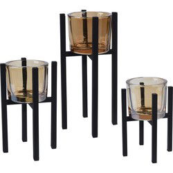 Bellatio design Theelichthouders - 3 stuks - zwart metaal - Waxinelichtjeshouders