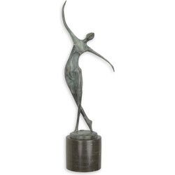A BRONZE SCULPTURE OF A SINGLE DANCING MAN GREEN FINISH