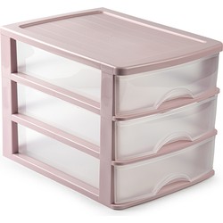 Ladeblok/bureau organizer met 3 lades roze/transparant L 35,5 x B 27 x H 26 cm - Ladeblok