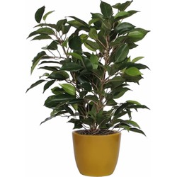 Groene ficus kunstplant 40 cm met plantenpot okergeel D13.5 en H12.5 cm - Kunstplanten