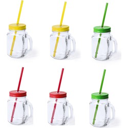 6x stuks drink potjes van glas Mason Jar geel/groen/rood 500 ml - Drinkbekers