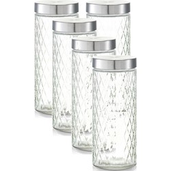 5x Glazen voorraadpotten/bewaarpotten 2000 ml geruit 11 x 27 cm - Voorraadpot