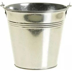 Klein zinken emmertje - zilver - 15 cm hoog - metaal - bloempot - Emmers