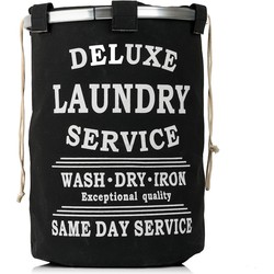 Decopatent® Wasmand 50L - Rond - Tekst Deluxe Laundry Service -> Same Day Service- Badkamer - Wasmand afsluitbaar - Waszak - Zwart