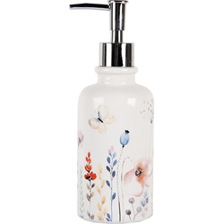 Clayre & Eef Zeepdispenser 350 ml Wit Keramiek Bloemen Zeeppompje