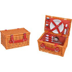 Picknickmand voor 2 personen Bruin, rood 12-delig set, (B/H/D) 30x16x19cm