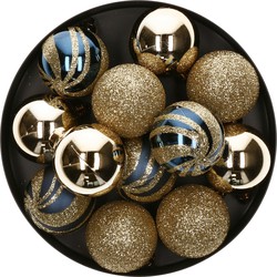 12x stuks kerstballen mix goud/blauw glans/mat/glitter kunststof 4 cm - Kerstbal