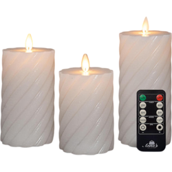 Stompkaars swirl wax led bewegende vlam met afstandsbediening set van 3 d7.5h10/12.5/15 cm wit