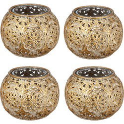 4x Gouden waxinelicht / theelicht houder met glas 7 cm - Waxinelichtjeshouders