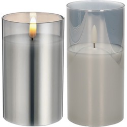 Set van 2x luxe led kaarsen in grijs glas 12.5 en 15 cm met timer - LED kaarsen