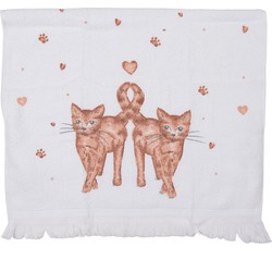 Clayre & Eef Gastendoekje  40x66 cm Wit Bruin Katoen Rechthoek Katten Toilet Handdoek