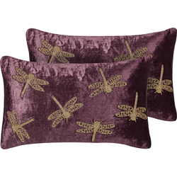 DAYLILY - Sierkussen set van 2 - Paars - 30 x 50 cm - Fluweel