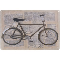 Clayre & Eef Tekstbord  30x20 cm Beige Grijs IJzer Rechthoek Fiets Wandbord