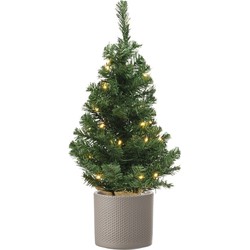 Volle kunst kerstboom 75 cm met verlichting inclusief taupe pot - Kunstkerstboom