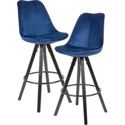 Pippa Design set van 2 fluwelen barkrukken met rugleuning - donkerblauw