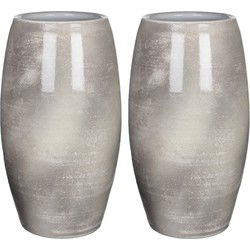 2x stuks bloemenvaas shiny lightgrey stone keramiek voor boeketten/takken/bloemen H50 x D30 cm - Vazen