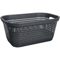 5Five Wasmand van rotan gevlochten -AƒaEsA‚A zwart - kunststof - 45 liter - 59 x 38 x 26 cm - Wasmanden