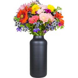 Floran Bloemenvaas Milan - mat zwart glas - D15 x H35 cm - melkbus vaas met smalle hals - Vazen